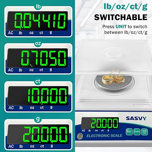 Lab Scale 500g x 0.001g Scientific Scale g/oz/ct/lb High Precision Digital Electronic Analytical Balance for Jewelry Kitchen Laboratory School, Includes 200g Calibration Weight&Battery