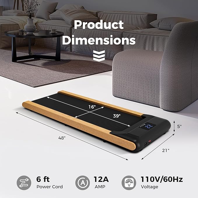 Goplus Walking Pad, Wooden Under Desk Treadmill for Home Office, Portable Walking Pad Treadmill with Remote Control, APP Control and LED Display, Installation-Free Walking Jogging Machine