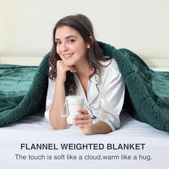 Aemicion Fleece Sherpa Twin Weighted Blanket 15lbs for Adults, Fluffy Soft Warm 48 x 72in Weighted Blanket, Throw Blanket as Birthday Gifts for Teens Women Man Mom-Green