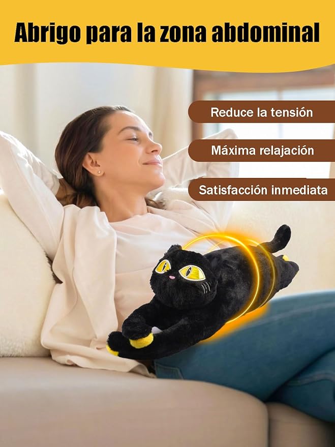 Cat Heating Pad for Period Cramps 5 Heat Settings Auto Shut Off USB Portable Electric Heat Pad Soft Thick Fuzz Stuffed Animal Cute Kitty Warmer for Body Pain Relief Comfort Accompany Help Relax Gift