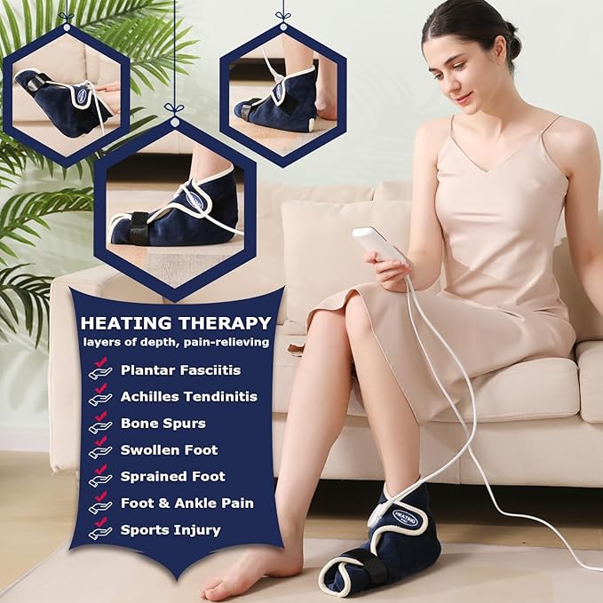 CAMECO 1 Pack Foot Ankle Heating Pad for Neuropathy Pain Relief, 86℉-158℉ Electric Heated Foot Warmer for Achilles Tendinitis & Plantar Fasciitis, Under Desk Heat Therapy Wrap Booties for Women Men