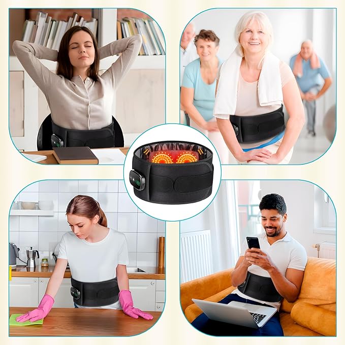 Cordless Heating Pad with Massager, Back Brace Heating Pad for Back Pain Relief, Heated Back Support Belt with 3 Heating & Vibration Modes, Rechargeable Low Back Massager for Women Men