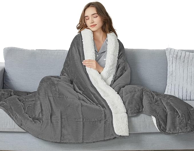 yescool Weighted Blanket for Adults (15 lbs, 60" x 80", Light Gray) Heavy Blanket for Sleeping Perfect for 140-160 lbs, Queen Size Breathable Blanket with Premium Glass Bead, Machine Washable
