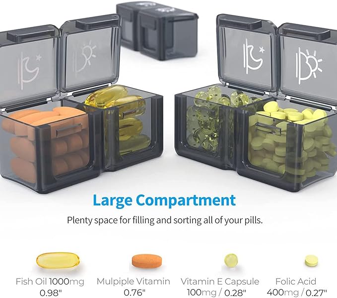 4 Weeks Pill Box Organizer, Monthly am pm Pill Holder, Travel Pill Container Large Capacity, Moisture Proof Medicine Caddy 32 Compartments, Easy Open & Fill Pill Dispenser, Arthritis Friendly