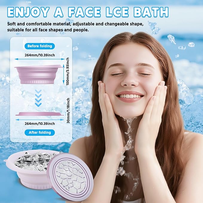 Face Tub for Ice Bath with Built-in Ice Tray – Collapsible Silicone Facial Ice Bath Bowl for Cold Plunge Therapy, Skin Tightening & Acne Relief – Portable Spa Tool for Home & Travel(Purple)
