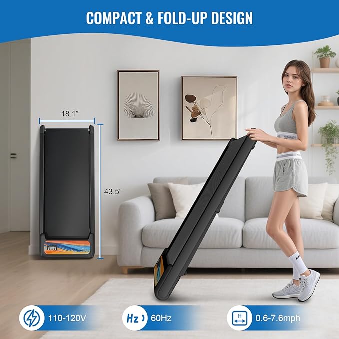 RIVANO Treadmill with Handles, Electric Treadmills for Home Small, 2.5HP Walking Pad Treadmills with Handle Bar, Under Desk Treadmill with Remote Control LED Display, 270LBS Capacity