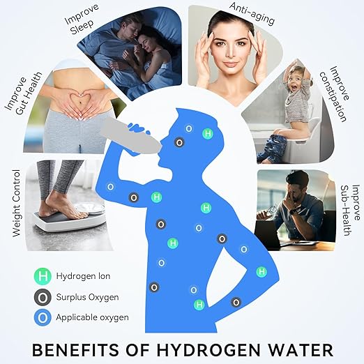 Hydrogen Water Bottle with Three Modes Produces 5000 PPB of Hydrogen Water in 8 Minutes,Made of Aluminium and Glass,with Colorful Light,Rechargeable for Travelling,Office,Home (Black)