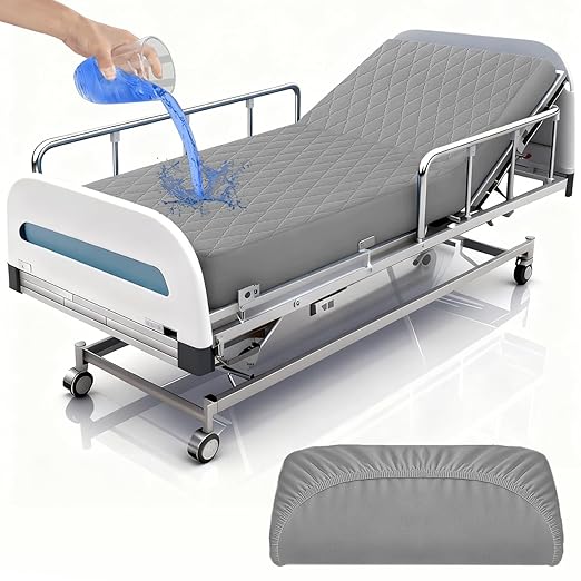 1 Pack Hospital Bed Sheet Set,Hospital Fitted Bed Sheets for Home Use & Hospital Care Beds,Waterproof Fitted Sheets with Elastic All Around,Reusable and Machine Washable,36" x 80" x 14" (Grey)