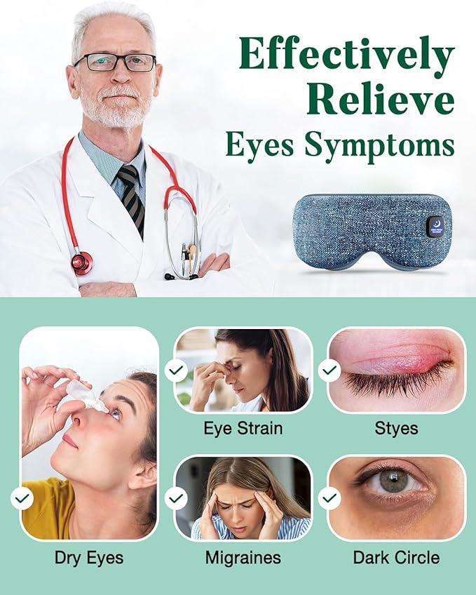 Heated Eye Mask for Dry Eyes, FSA Eligible HSA, Cordless Warm Compress for Eyes, Light Blocking Eye Heating Pad, Styes, Sleep, Cover Washable, Rechargeable, Deep Blue