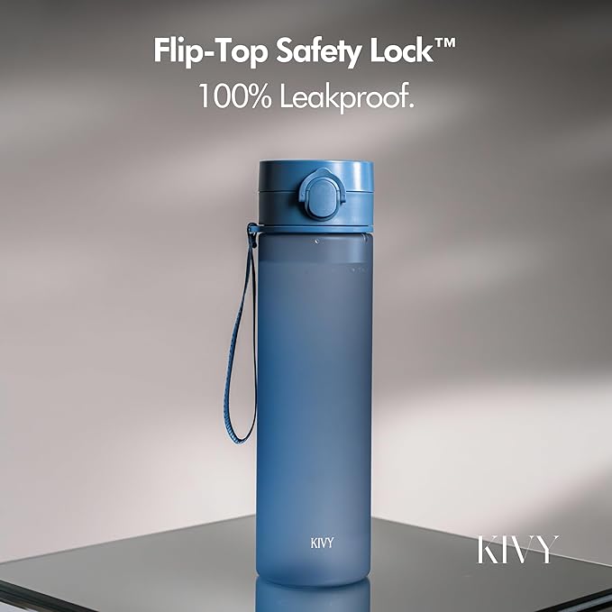 KIVY Slim Water Bottle 32oz with Leakproof Flip Lid [Lightweight & Shatterproof] Fits Backpack & Cupholder for Travel, Sports, School - Tall Gym Water Bottle with Measurements - Dishwasher Safe