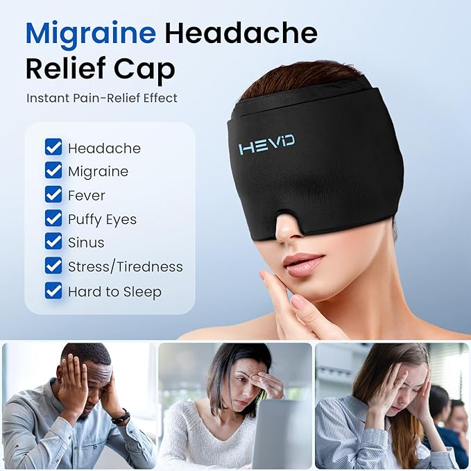 Migraine Headache Relief Cap,Odorless Migraine Ice Head Wrap with 20% More Gel,Hot & Cold Therapy, Instant Migraine Relief Cap,Headache Cap Ice Pack Sleeping Eye Mask Tension&Stress Relief