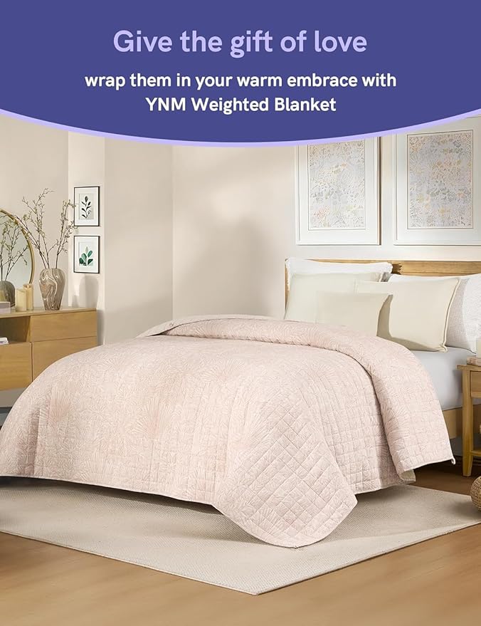 YnM 20lbs Weighted Blanket for Adults, Linen Heavy Bed Throw Blanket with Cooling Glass Beads for All Season Use, Ideal for ~190lbs (60x80 Inches, Queen, Palm Tree)