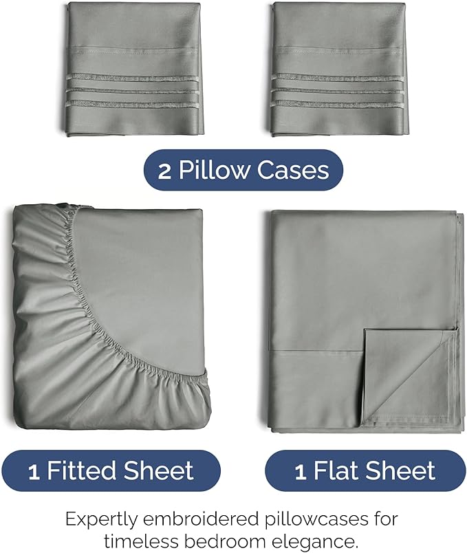 King Size 4 Piece Sheet Set - Extra Soft, Breathable & Cooling Sheets - Hotel Luxury Durable Bed Sheets for Women & Men - Deep Pockets, Easy-Fit & Wrinkle-Free Sheets - Slate Grey Oeko-Tex Bed Sheets