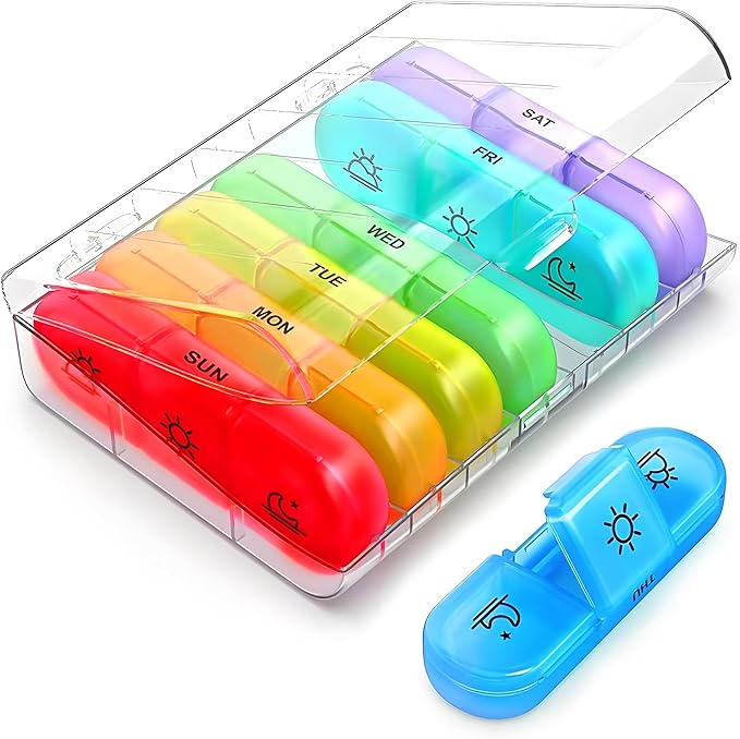 AIMI Weekly Pill Organizer 3 Times a Day, Large 7 Days Pill Box 3 Times a Day with Separate Container, Portable Pill Case for Medication, Vitamins, Fish Oil and Supplements