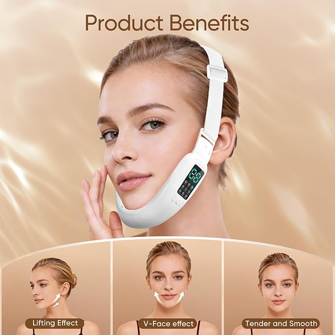 Electric Double Chin Device and V-Face Machine with 8 Modes and 15 Gear Adjustable Intensities - Intelligent Double Chin Machine for V-face