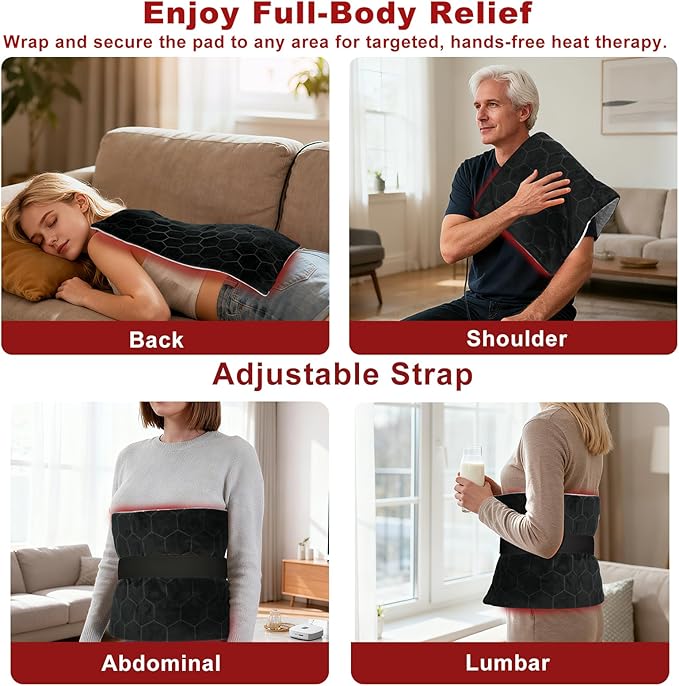 KozyOne Weighted Premium Heating Pad - Far Infrared & Negative Ion Therapy for Pain Relief in Back, Neck, Shoulders, Knees, 4 Heat Settings, Auto-Off, Machine Washable (12" x 24")
