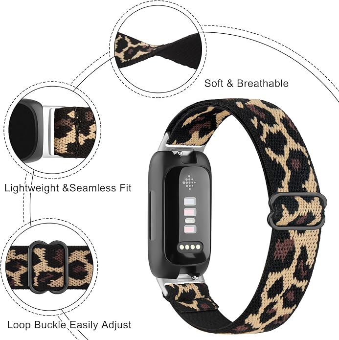 Vancle Elastic Bands for Fitbit Inspire 3 Bands Women, Breathable Adjustable Replacement Stretchy Nylon Loop Wristband Sport Straps Compatible with Fitbit Inspire 3 Fitness Tracker