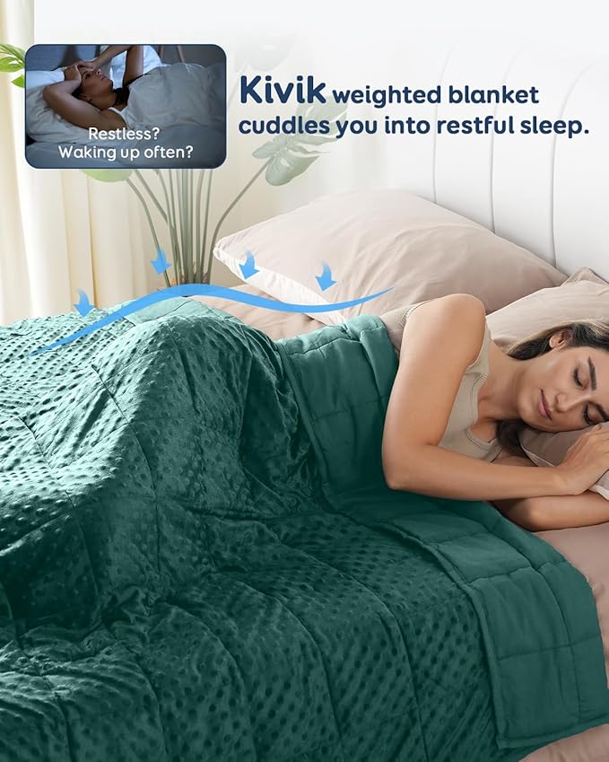 Kivik Minky Dot Weighted Blanket for Adults, 12 lbs Breathable Heavy Throw Blankets, Ultra Soft Cooling Weighted Comforter, Machine Washable, 48"x72" Twin, Dark Green