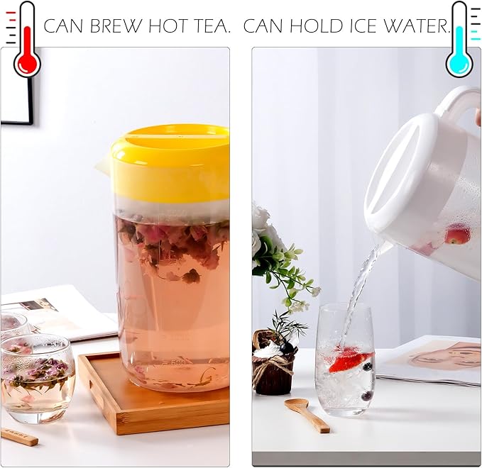 Clear 1 Gallon Pitcher With Lid - Large Plastic Ice Tea Jug for Fridge, Water and Juice Container, Sun Tea Pitcher With Spout (Yellow)
