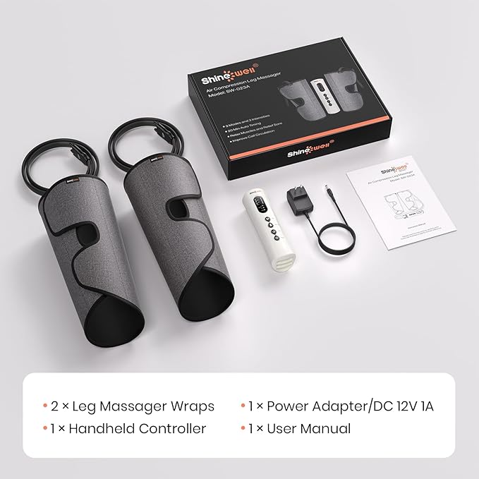 SHINE WELL Leg Compression Massager for Circulation and Pain Relief Fsa, Air Compression Calf Massager with 3 Modes 3 Intensities 2 Timing, for Restless Legs Syndrome Relief, Wellness Gift for Mom Dad