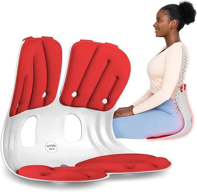 curble Grand(Extra Wide & Sturdy) – Ergonomic Back and Lumbar Support for Good Posture Correction and Back Pain Relief, Perfect for Office, Floor Seat, and Work from Home, Patented (Red)