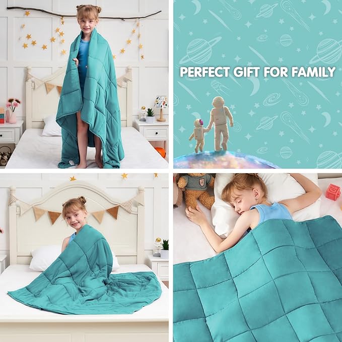 Teal Weighted Blanket Kids 10lbs, 40"x60", Twin Size Cooling Heavy Throw Blanket for 80-120lbs, Microfiber Soft Thick Big Blankets Weighted Comforter Gift for Sleeping