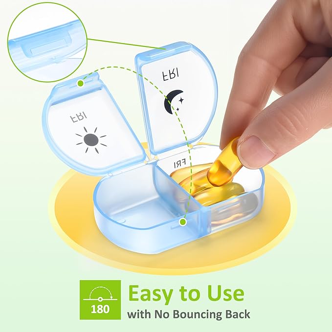 Fullicon Large Pill Organizer 2 Times a Day, Easy to Use AM PM 7 Day Pill Box, Secure Weekly Daily Pill Case, Durable Pill Container Travel, Portable Travel Medication Holder (Clear Rainbow)