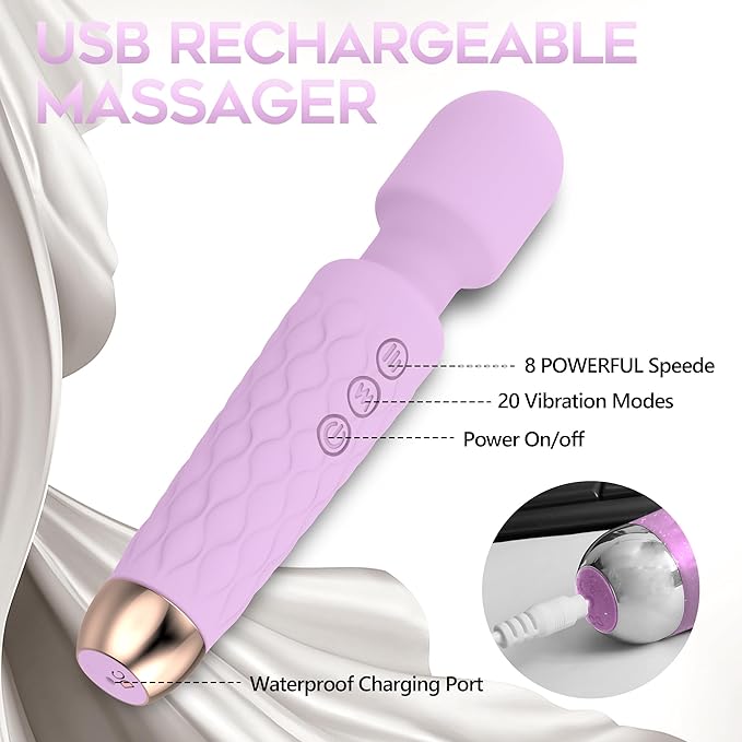 Personal Massager, Handheld Wireless Massager, Waterproof and Portable, 20 Speeds 8 Patterns Cordless Massagers for Neck, Back Pain, Leg and Hand Pain & Sports Recovery, Purple