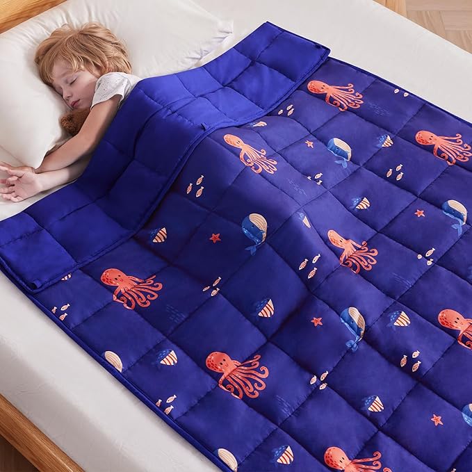 anfie Weighted Blanket Kids(40"x60" 7lbs) Weighted Blanket Cooling Blanket for Sleeping,Throw Size Breathable Blanket with Premium Glass Bead(Blue Ocean)