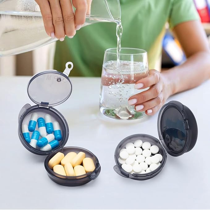 Small Pill Case for Purse Pocket (6 Pack), Double-Layer Pill Box, Portable Medicine Organizer Travel Pillbox, Cute Pill Container Holder,Multifunctional Mini Storage Box (Black)