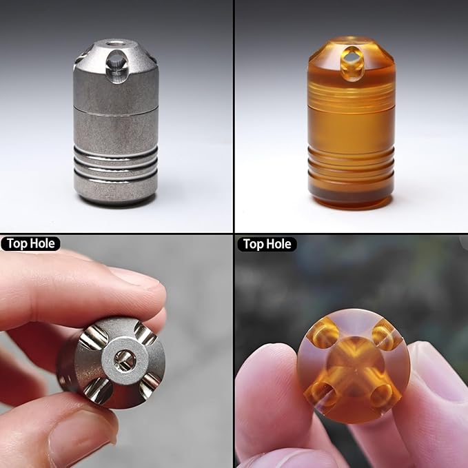 Titanium PEI Pill Container with Keychain & Necklace,Waterproof Pill Box, EDC Portable Pill Container for Portable Mini Size Pill Box Case for Outdoor Travel Camping (PEI-Cylinder)