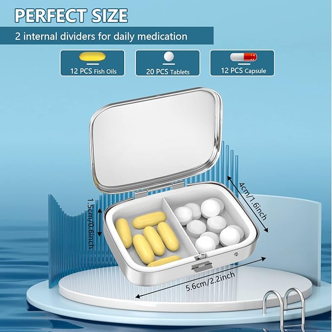 Pill Box 2 Compartment Small Pill Case,Portable for Pocket or Purse Pill Organizer Pill Container Holder to Hold Vitamins, Medication, Fish Oil and Supplements(Almond Blossom)