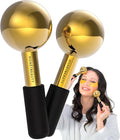 Stainless Steel Ice Globes for Facials (Gold Black Handle), Durable Cryo Globes Instantly Reduce Puffiness, Tighten Pores & Sinus Relief, Face Globes Facial Massages & Daily Beauty Routine