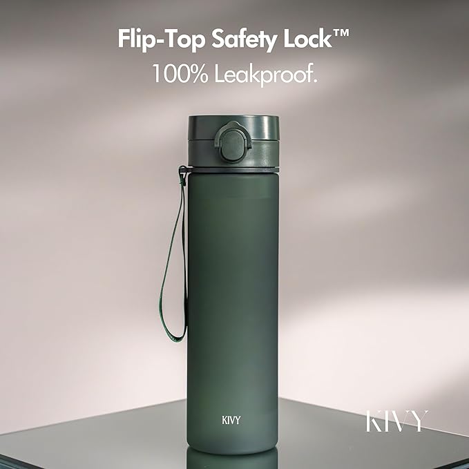 KIVY Slim Water Bottle 32oz with Leakproof Flip Lid [Lightweight & Shatterproof] Fits Backpack & Cupholder for Travel, Sports, School - Tall Gym Water Bottle with Measurements - Dishwasher Safe
