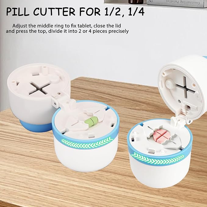 1/4 Pill Cutter with Storage Case, 4 Way Pill Splitter with Stainless Steel Blade, Precision Pills Cutter Splitter for Small and Tiny Pills