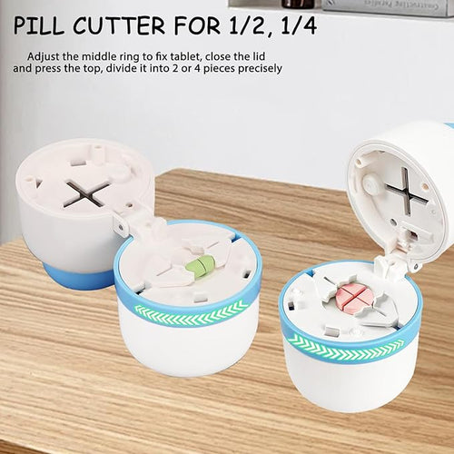 1/4 Pill Cutter with Storage Case, 4 Way Pill Splitter with Stainless Steel Blade, Precision Pills Cutter Splitter for Small and Tiny Pills