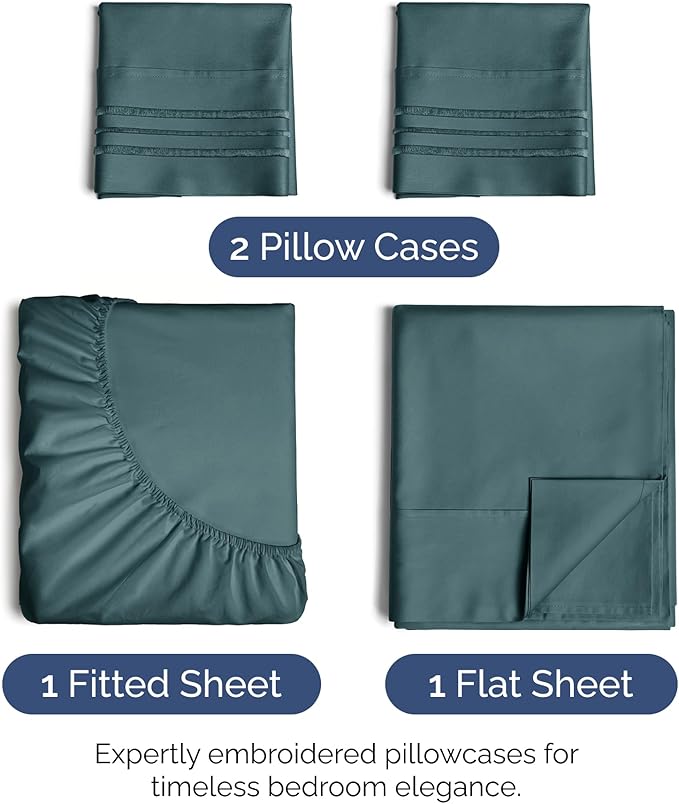 Cal King Size 4 Piece Sheet Set - Extra Soft, Breathable & Cooling - Hotel Luxury Durable Bed Sheets for Women & Men - Deep Pockets, Easy-Fit & Wrinkle-Free - Deep Teal Oeko-Tex