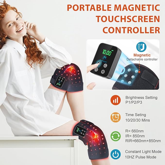 2-Pack Red Light Therapy for Knee Brace, Wireless 72 LEDs Knees Wraps with 660nm & 850nm Infrared Light, 3000mAh Battery, Heat & Pulse for Knee Elbow Shoulder Joint Pain Relief
