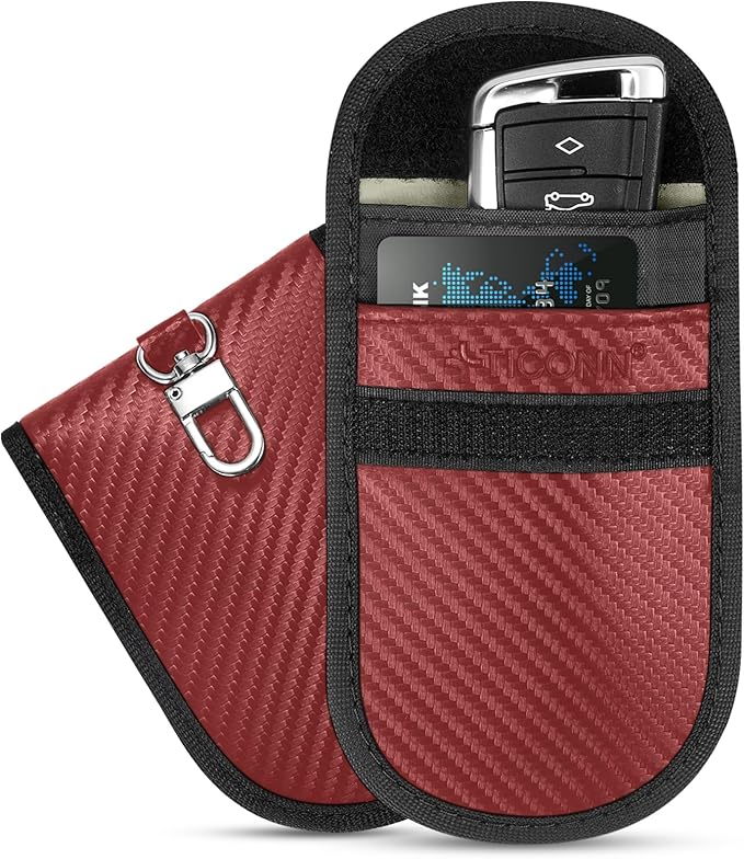 TICONN 2PK Faraday Bags for Car Keys Fob, 3.5"X5.0" Faraday Cage Protector, Car RFID Signal Blocking, Anti-Theft Pouch Anti-Hacking Case Blocker (Red, M)