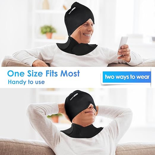 Comfitech Shoulder Ice Pack Wrap Rotator Cuff Cold Therapy Compression Sleeve for Better Putting On & Off & XL Migraine Relief Cap & Neck Ice Pack, Headache Relief Cap & Ice Pack for Neck