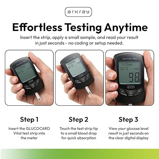 ARKRAY GLUCOCARD Vital Blood Glucose Test Strips – No Coding Required, Fast 7-Second Results, 0.5 Microliter Sample Size – Compatible with GLUCOCARD Vital Glucose Meter, 50 Count
