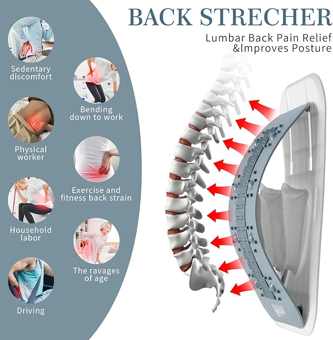 Back Stretcher for Lower Back Pain Relief, Inflatable Regulated Lumbar Support Board, Ergonomic Back Cracker with Acupressure Points, Back Massager for Spinal Decompression and Scoliosis