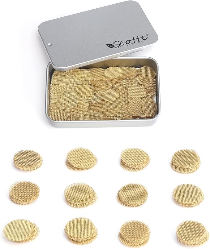 Scotte 200 pcs 1/2 Inch Brass Pipe Screens,12.7mm(0.5in) Metal Pipe Filter Screen with Storage Box