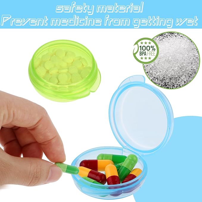 4Pcs Small Pill Box Cute Portable Pill Case Travel Pills Organizer Case Medicine Dispenser Earplug Container Vitamin Holder Liver Oil Storage Case for Women Men Pocket Purse Briefcase