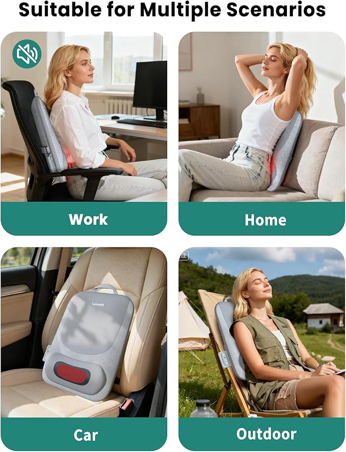 Cordless Back Massager with Heat, Up and Down Rolling Massage & Heated Lower Back, 4D Shiatsu Back Massager for Pain Relief Deep Tissue, Electric Back Massagers for Chair Office Home Use