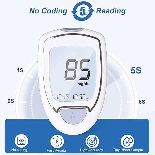 Glucose Monitor Kit, High Accuracy Blood Sugar Testing Kit with 100 Glucometer Strips & 100 Lancets, Larger-Screen Glucose Monitor with Lancing Devices, No Coding, Portable for Home or Travel