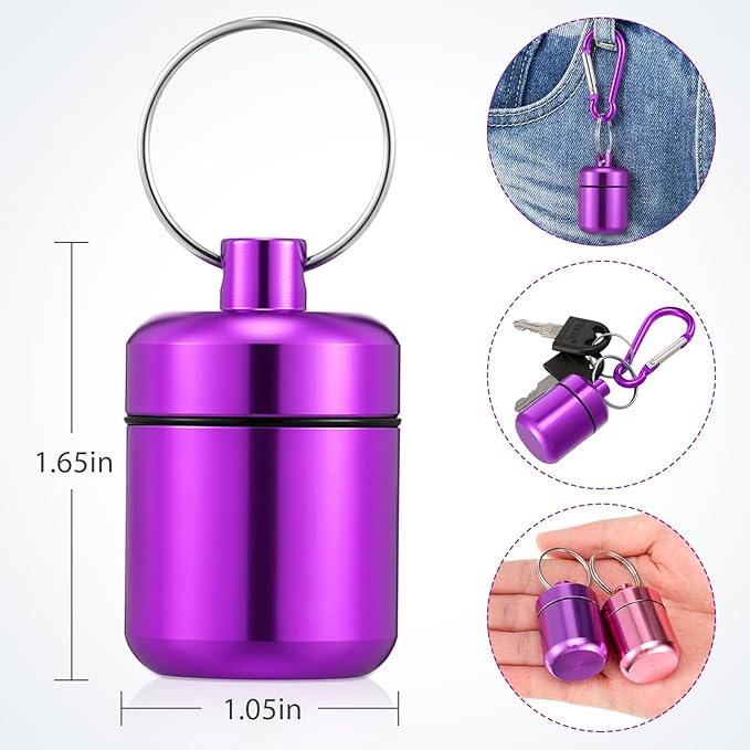 Hicarer 4 Pack Ear Plug Carrying Case, Waterproof Metal Ear Plug Holder with Keychain, Portable Small Pill Case Container for Earplugs, Jewelry, Pill Organizer for Travel or Sports(Pink, Purple)