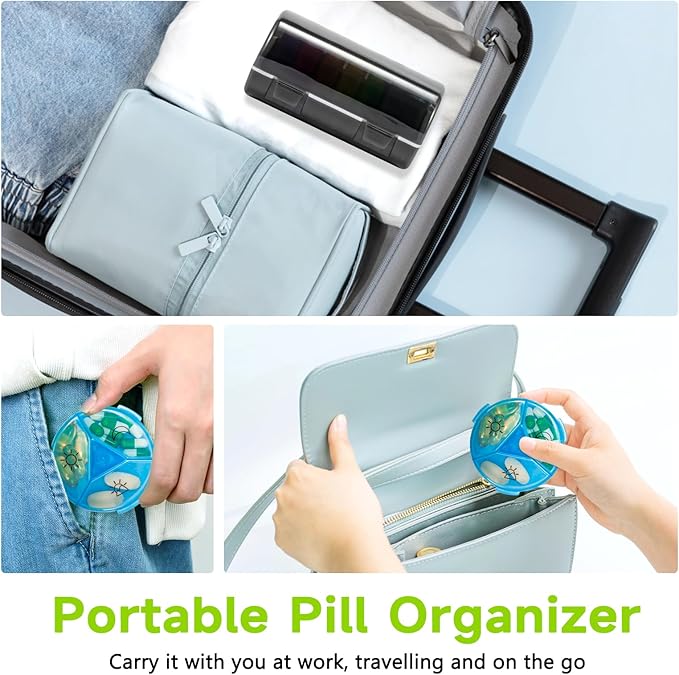 Weekly Pill Organizer 3 Times a Day, 2 Pack Travel Pill Box 7 Day, Daily AM/PM Pill Case Container, Portable Large Medicine Pill Organizer for Vitamin, Fish Oils, Supplements (Black)