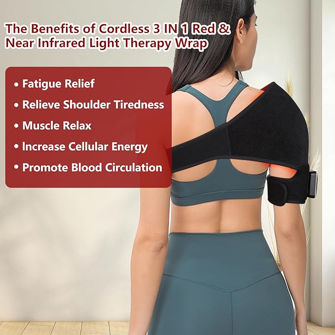 Cordless Red Light Therapy for Shoulder, Near Infrared Light Therapy Device Pulse for Elbow Shoulder Arm Joint Pain Relief Muscle Relax, Portable for Home Office Business Trip Use
