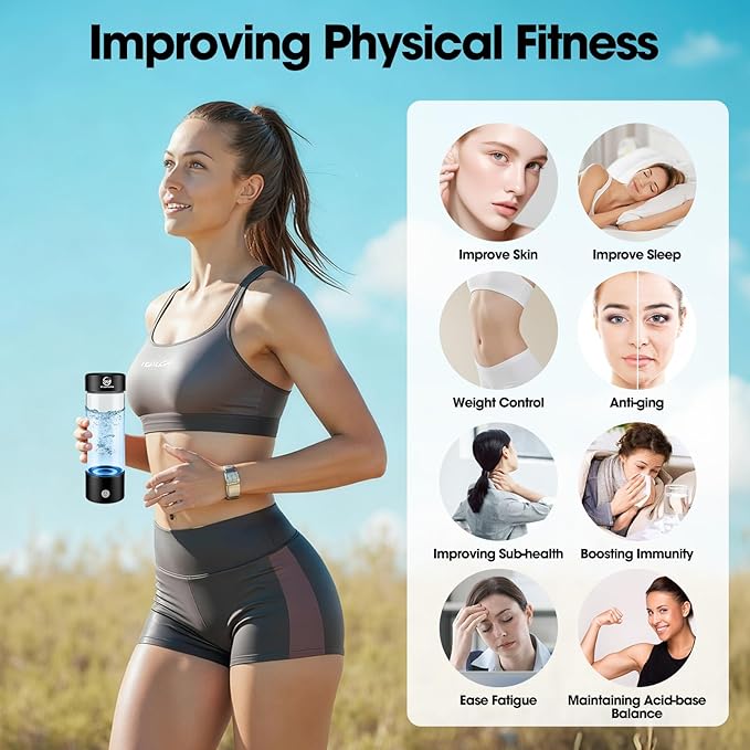 Hydrogen Water Bottle, 4600+ PPB with SPE PEM Technology, Portable Generator & 450ml Glass Bottle, UL Certified, Rechargeable - Ideal for Gym, Travel, Office & Active Lifestyle